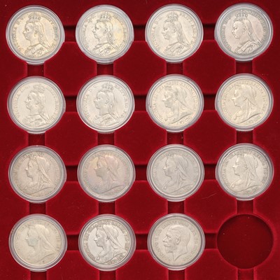 Lot 64 - 15x UK Silver Crowns, comprising; Victoria,...