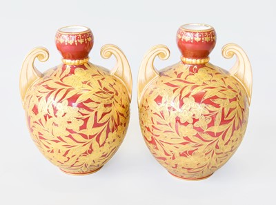 Lot 234 - A Pair of Crown Derby Gilt and Red Twin...