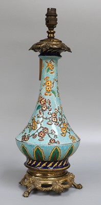 Lot 280 - A French Faience and Gilt Metal Lamp, 49cm high