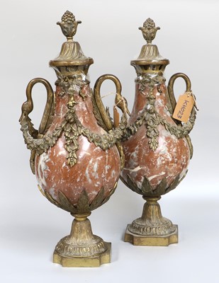 Lot 1318 - A Pair of Marble and Gilt Metal Twin Swan's...