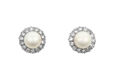 Lot 2160 - A Pair of Cultured Pearl and Diamond Cluster...