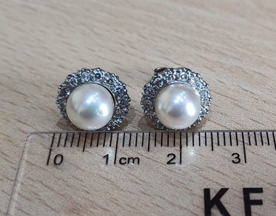 Lot 2160 - A Pair of Cultured Pearl and Diamond Cluster...