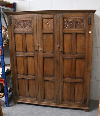 Lot 1252 - A 17th Century Style Oak Three Panelled-Door...