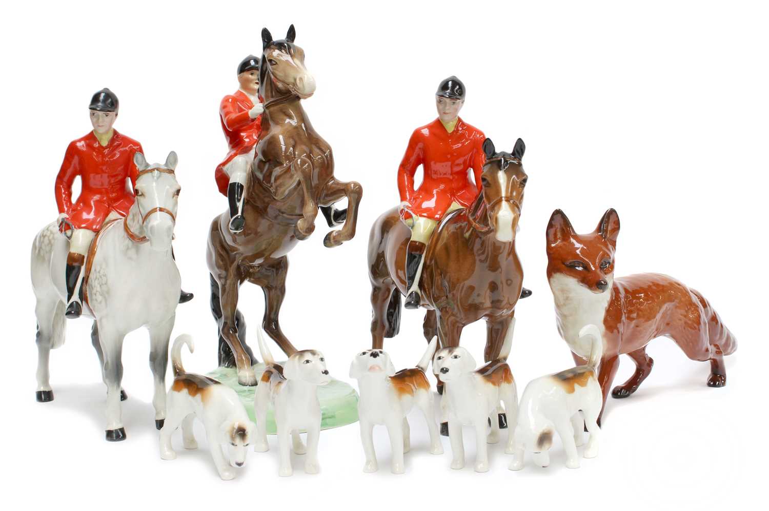 Lot 202 - Beswick Hunting Group, comprising: Huntsman on...