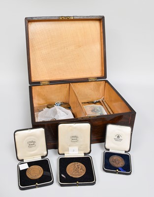Lot 222 - Three Boxed Bronze Award Medals; an Indian...