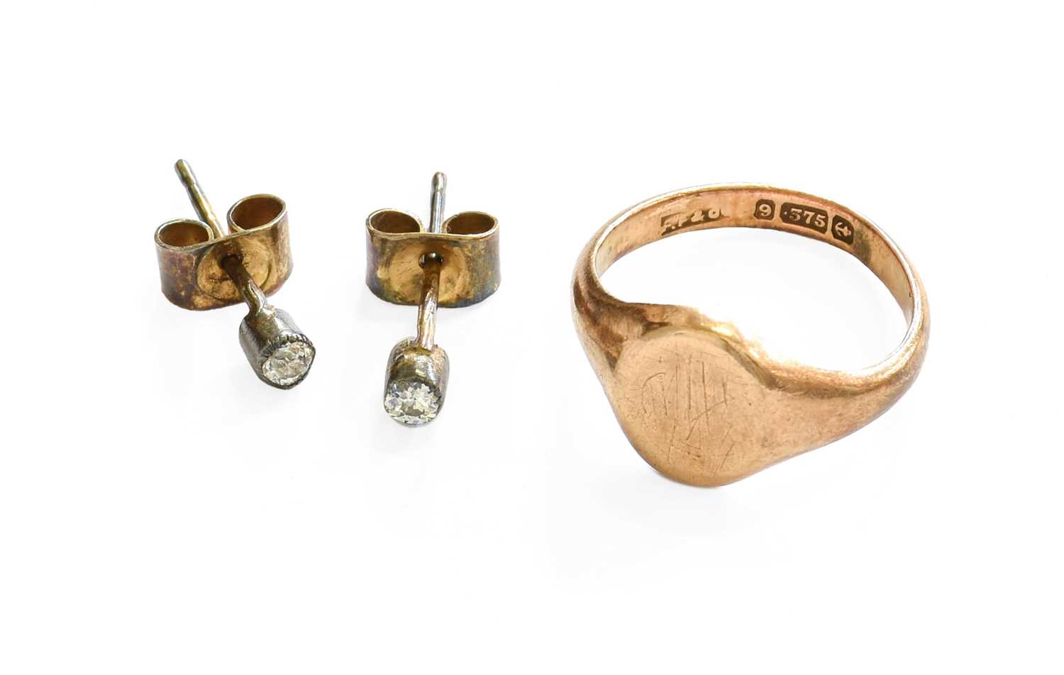 Lot 74 - A 9 Carat Gold Signet Ring, finger size G; and...