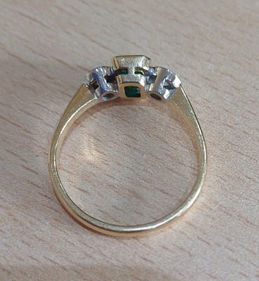 Lot 2097 - An 18 Carat Gold Emerald and Diamond Three...