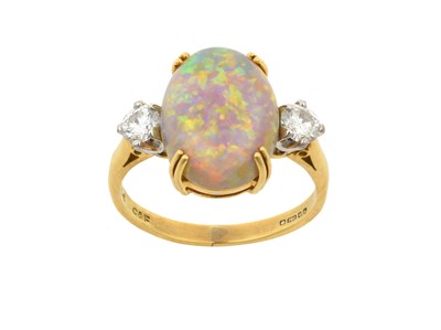 Lot 2081 - An 18 Carat Gold Opal and Diamond Three Stone...
