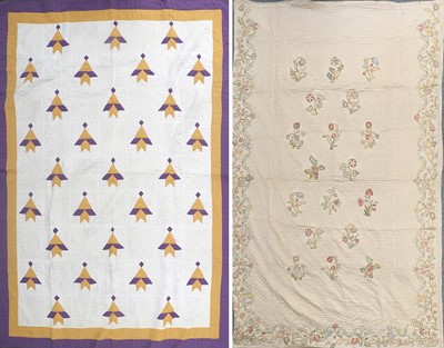 Lot 2031 - Early 20th Century Quilt, worked in purple and...
