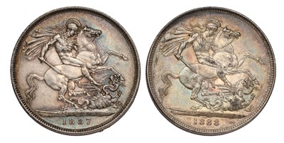Lot 63 - 2x Victoria 'Jubilee Head' Crowns, 1887 and...