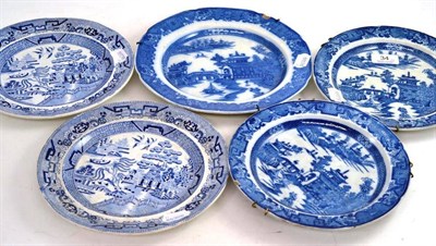 Lot 34 - Pair of Leeds pearlware plates and three others
