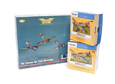 Lot 3440 - Corgi Aviation Archive 1:72 Scale AA99189 70 Years Of The Spitfire 3 Piece Set