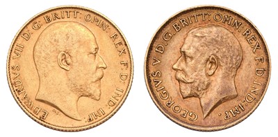 Lot 224 - 2x Half Sovereigns, to include; Edward VII,...