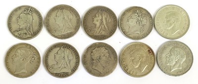 Lot 47 - 10x UK Silver Crowns, to include; George III,...