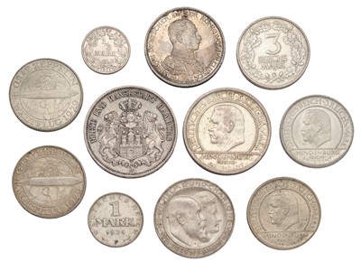 Lot 121 - Assortment of German Silver Coinage, 11 coins...