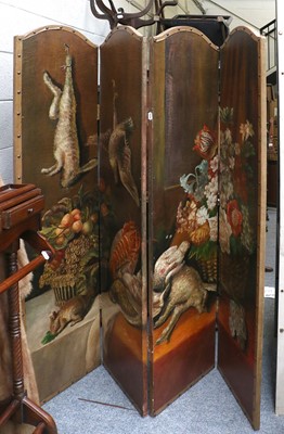 Lot 1221 - A Four Fold Dressing Screen, painted in oils,...