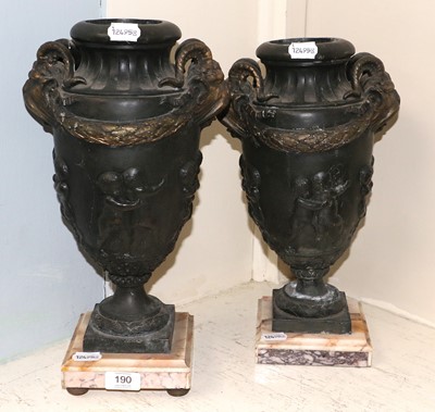 Lot 190 - A Pair of Neoclassical Bronzed Vases, twin ram'...