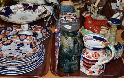 Lot 53 - Two trays of decorative ceramics including three Royal Doulton stoneware jugs, a vase, a...