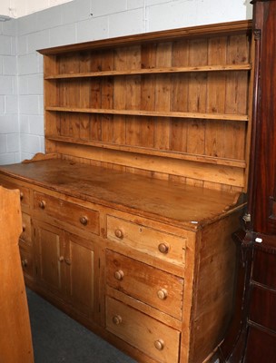 Lot 1250 - A Large 19th Century Pine Dresser, plate rack...