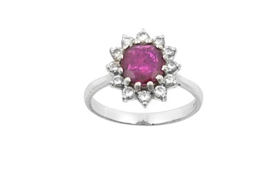 Lot 2041 - An 18 Carat White Gold Ruby and Diamond...