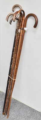 Lot 248 - Six Late 19th/Early 20th Century Walking Canes,...