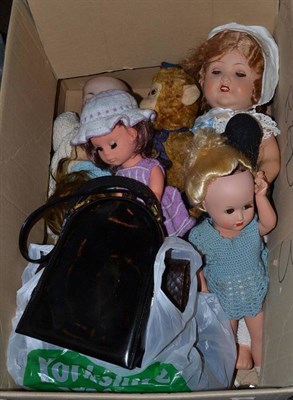 Lot 63 - A quantity of dolls, mink hats and three handbags