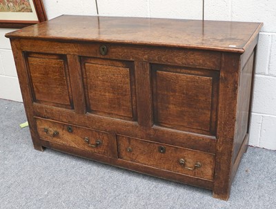 Lot 1149 - An 18th Century Three Panelled Oak Mule Chest,...