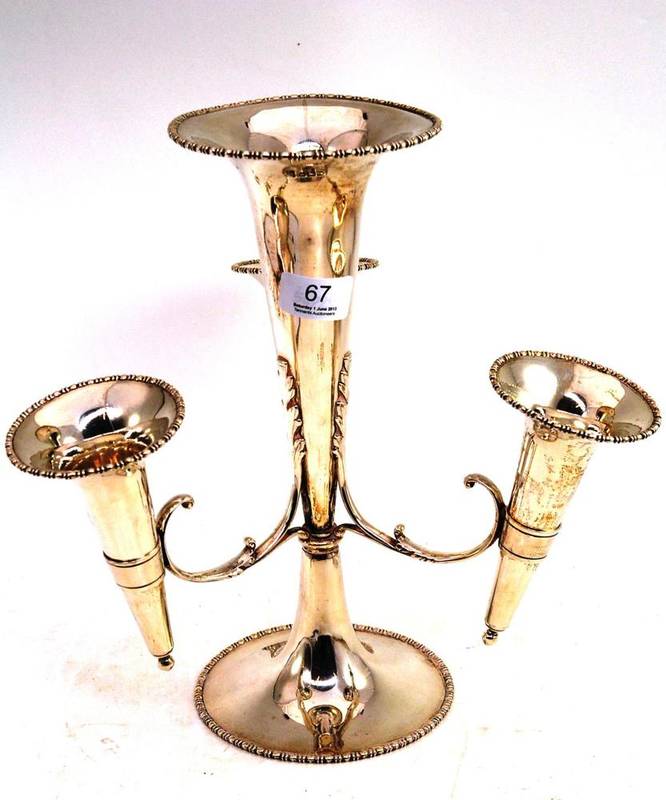 Lot 67 - A George V silver table centrepiece set with four trumpet vases, Sheffield 1917, 30cm