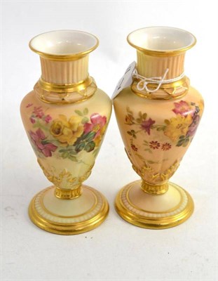 Lot 74 - A pair of Royal Worcester small vases printed with roses, 12cm