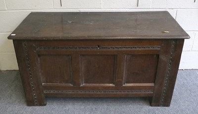 Lot 1187 - A Late 17th Century Oak Three Paneled Coffer,...