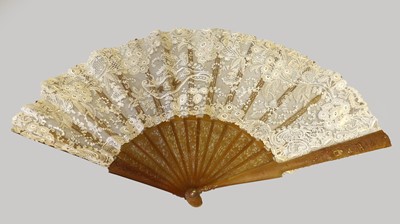 Lot 2212 - Circa 1900 Carved Fan With a Brussels Lace...