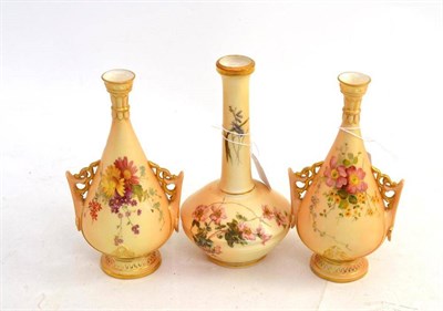 Lot 83 - A pair of Royal Worcester small ivory blush ground vases and covers, 17cm; and a single Royal...