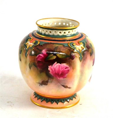 Lot 87 - A Royal Worcester small lobed globular vase painted with roses