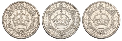 Lot 85 - 3x George V, 'Wreath' Crowns, 1927, 1928 and...
