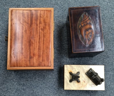 Lot 144 - A George III Inlaid Tea Caddy; together with...