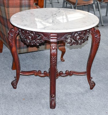 Lot 1273 - A Carved Hardwood Table with Circular Marble...