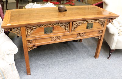 Lot 1112 - A Chinese Hardwood Side Table, fitted with two...