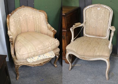 Lot 1244 - A French Louis XV Style Cream Painted Fauteuil,...