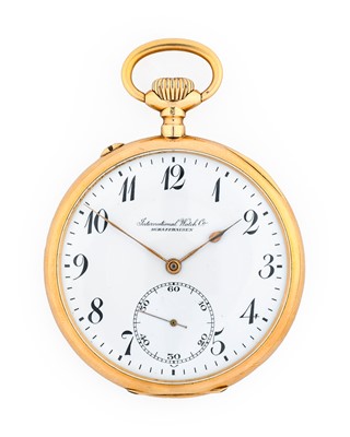 Lot 2158 - IWC: A 14 Carat Gold Open Faced Pocket Watch,...