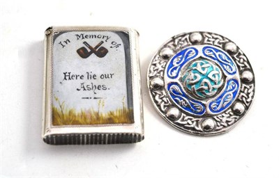 Lot 120 - A Victorian enamel vesta silver case inscribed to enamel ";In Memory of Here Lie Our Ashes";...
