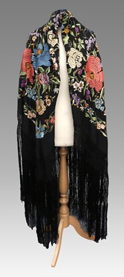 Lot 2042 - An Early 20th Century Chinese Black Silk Shawl...