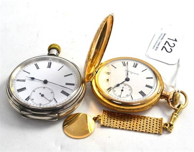 Lot 122 - A gold plated Elgin pocket watch and an open faced pocket watch with case stamped '0.935'