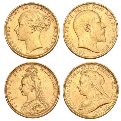 Lot 189 - 4x UK Sovereigns, comprising; Victoria, 1880...