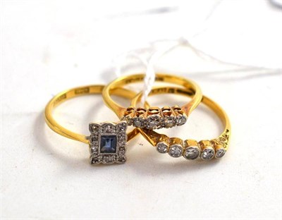 Lot 124 - Two diamond five stone rings, one stamped '18CT' and 'PLAT', one stamped '18CT and 'PT', and a...