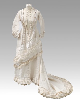 Lot 2107 - Victorian Cream Silk Wedding Dress with multi...