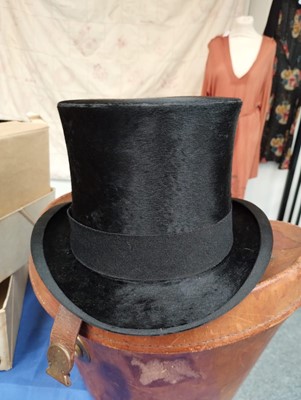 Lot 2162 - Black Silk Top Hat in Fitted Leather Hat Case...