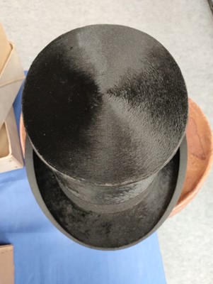 Lot 2162 - Black Silk Top Hat in Fitted Leather Hat Case...