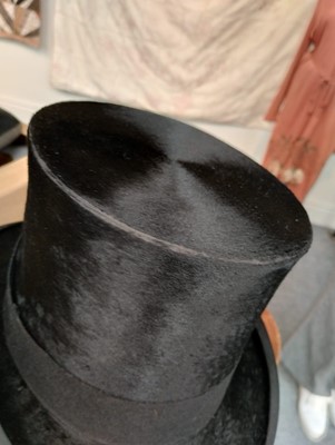 Lot 2162 - Black Silk Top Hat in Fitted Leather Hat Case...