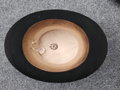 Lot 2162 - Black Silk Top Hat in Fitted Leather Hat Case...