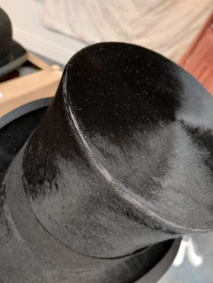 Lot 2162 - Black Silk Top Hat in Fitted Leather Hat Case...